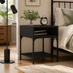 Bedside Table Black Nightstand Cabinet Storage Organiser Bedroom Furniture