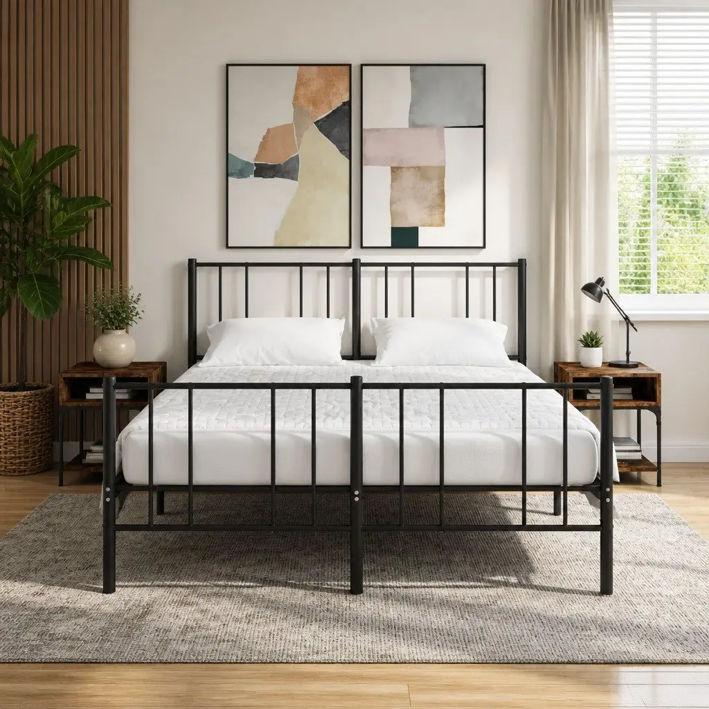 Brown Engineered Wood Bedside Tables 2 Piece Storage Cabinet with Adjustable Feet for Stability
