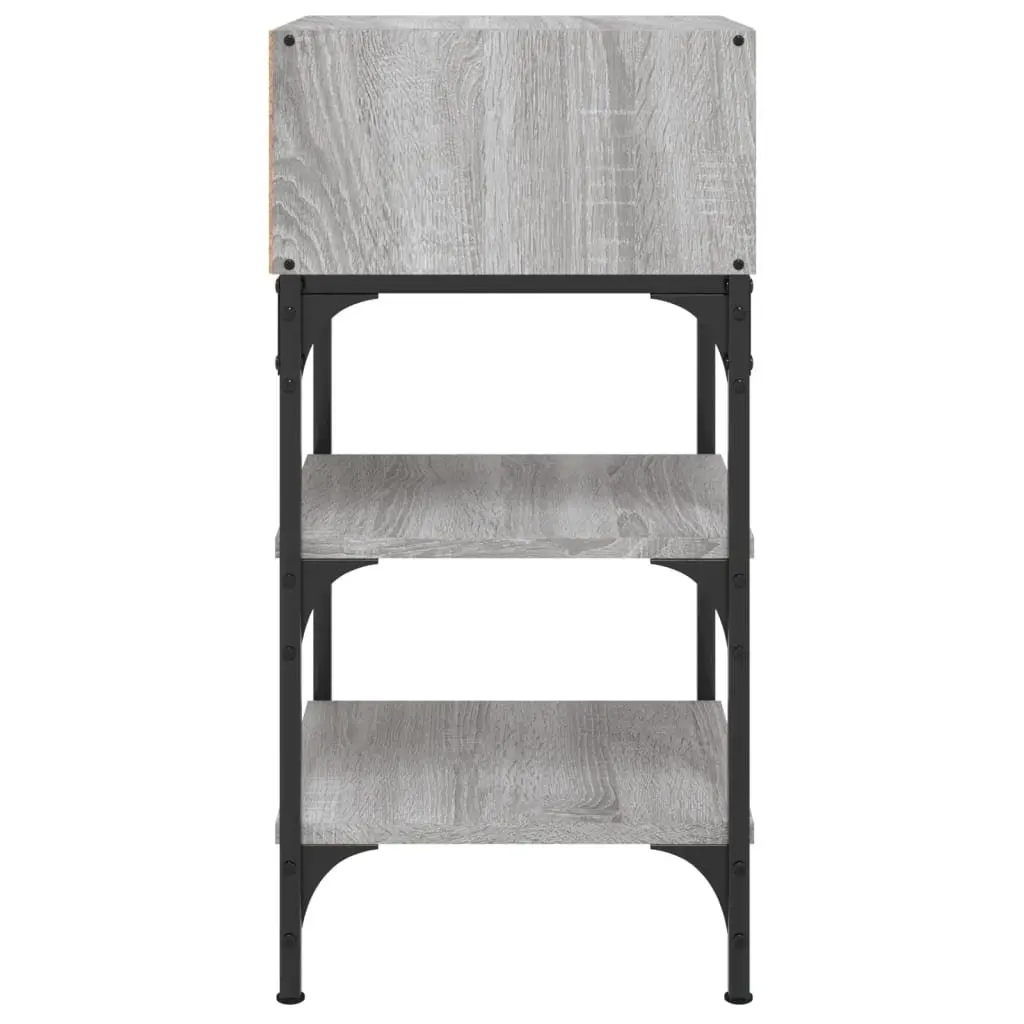 Bedside Tables 2 pcs Grey Sonoma Engineered Wood Nightstand with Storage Space and Iron Frame