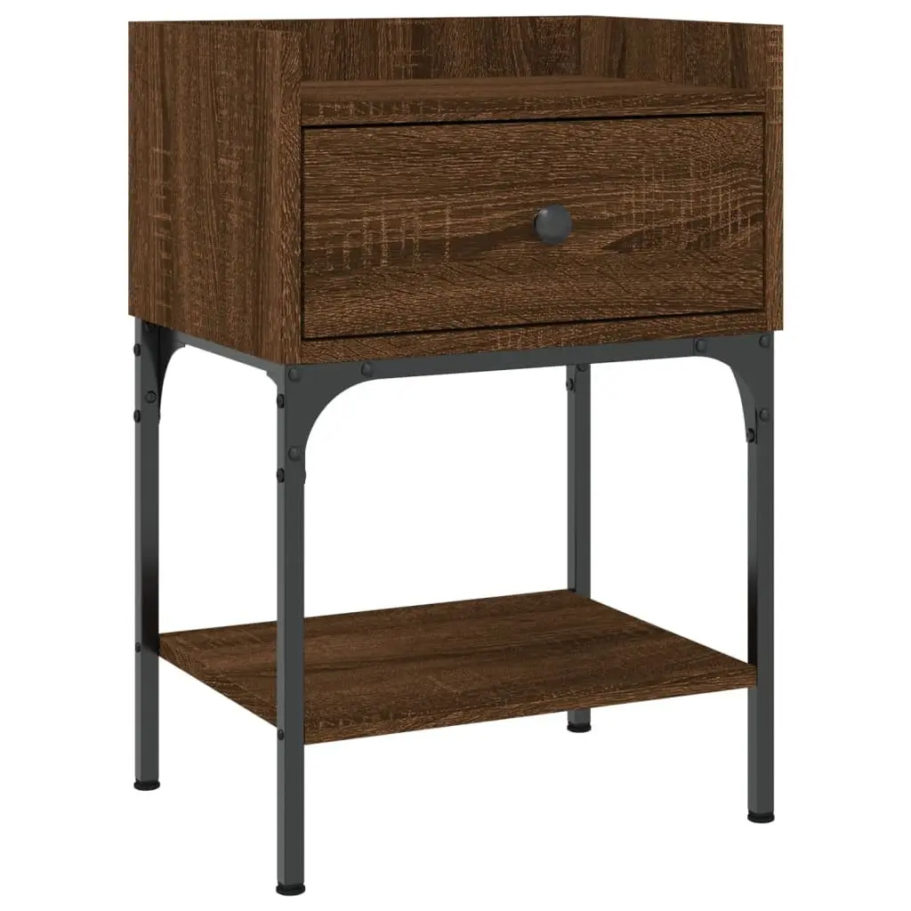 Bedside Tables 2 pcs Brown Oak Engineered Wood Nightstand Storage Cabinet Set