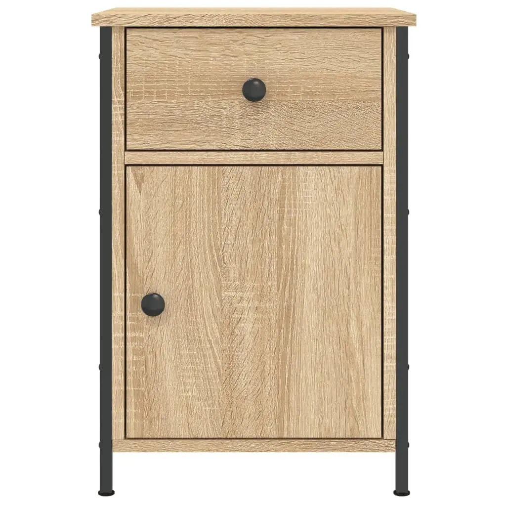 Bedside Cabinet 2 Piece Nightstand Storage Organiser Brown Engineered Wood