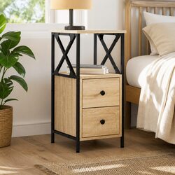 Bedside Cabinet Brown 34x35.5x70cm Engineered Wood Storage Table Bedroom