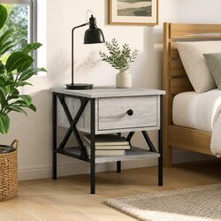Bedside Table Grey Sonoma Industrial Style Nightstand Storage Cabinet with