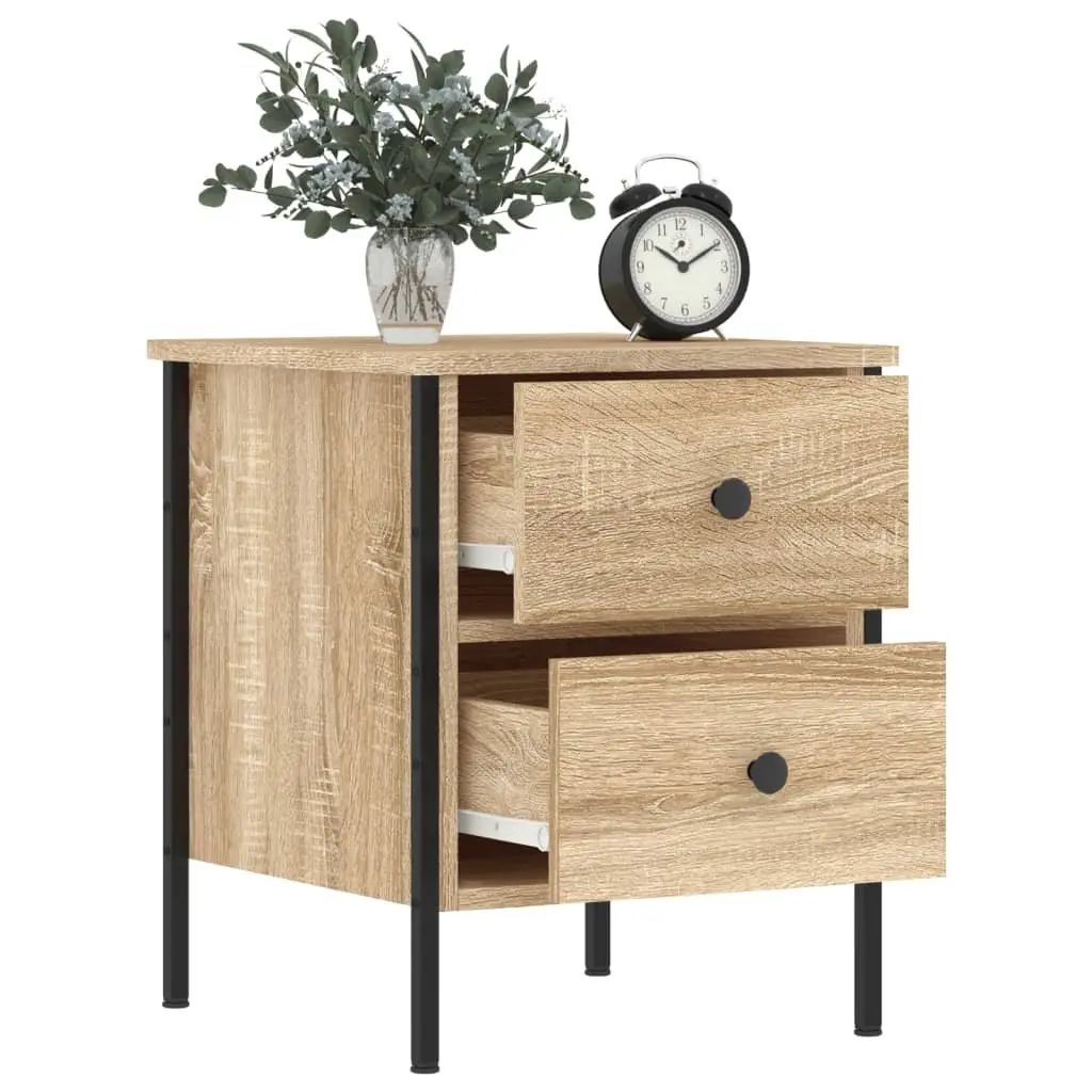 Bedside Cabinet 40x42x50 cm Brown Industrial Style Engineered Wood Storage with Two Drawers and Adjustable Feet