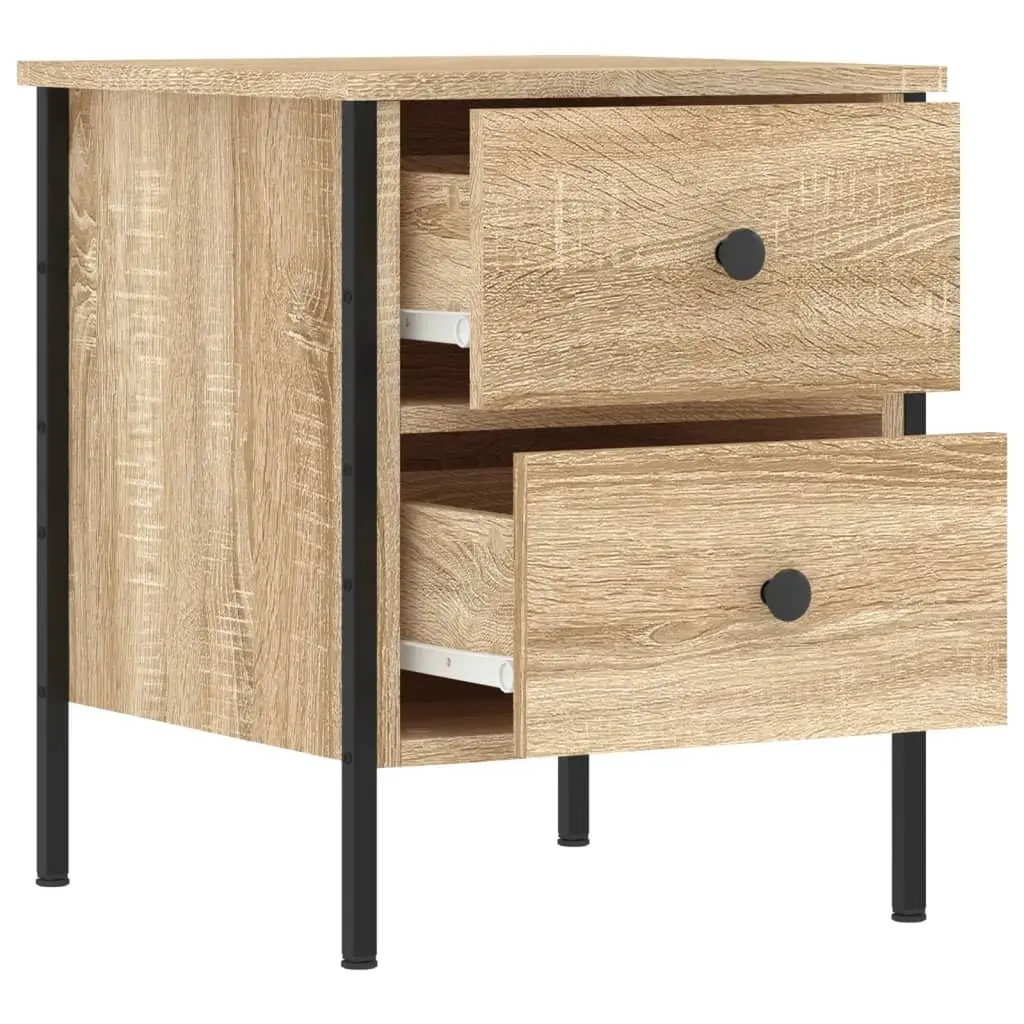 Bedside Cabinet 40x42x50 cm Brown Industrial Style Engineered Wood Storage with Two Drawers and Adjustable Feet
