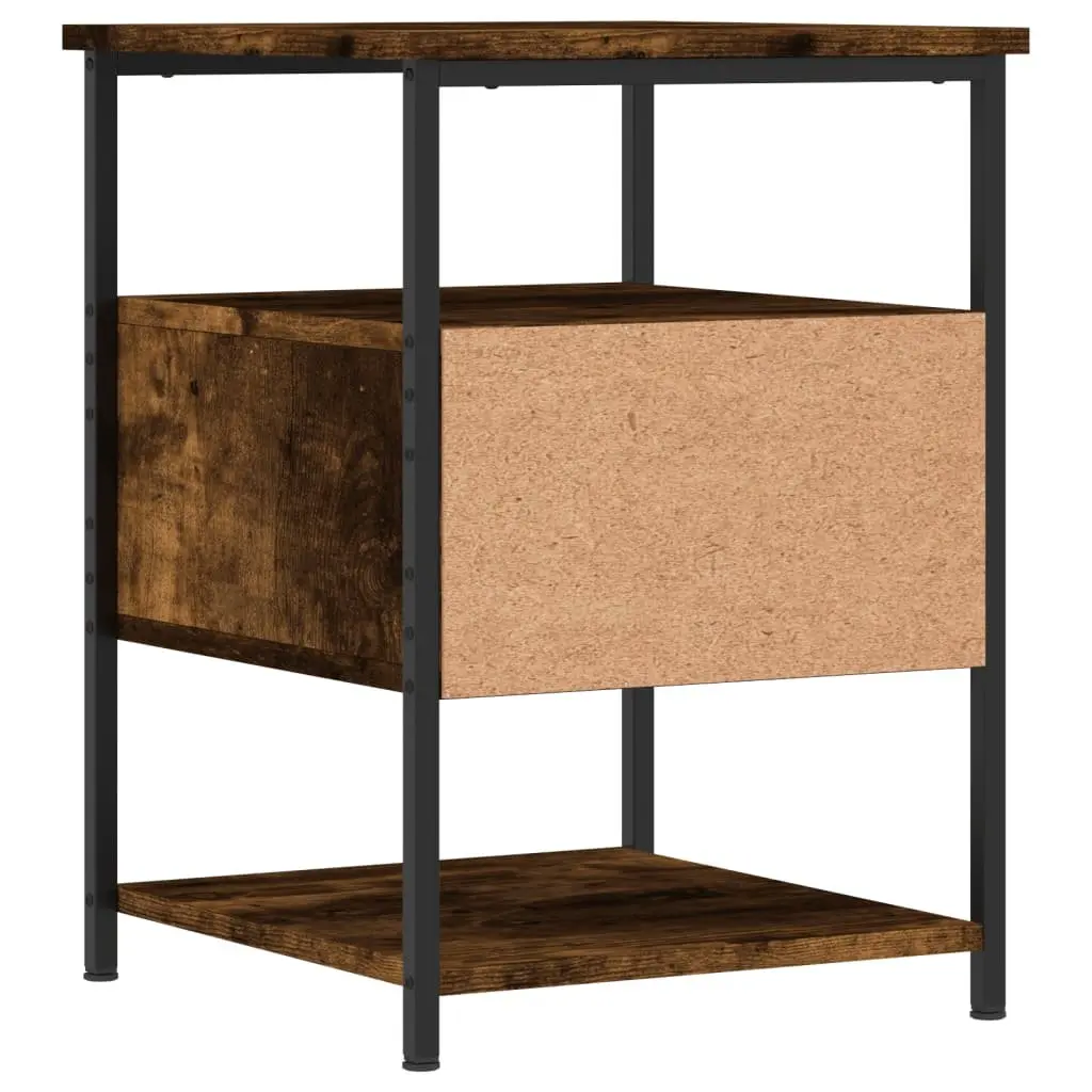 Bedside Cabinets 2 pcs Brown Engineered Wood Storage Tables Sturdy Iron Frame Adjustable Feet