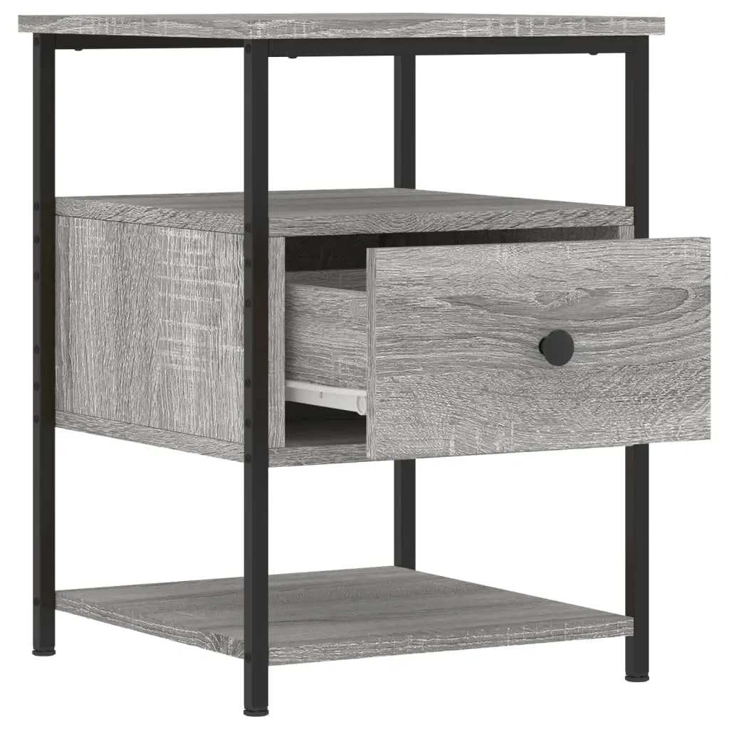 Bedside Cabinet 2 pcs Grey Engineered Wood Iron Frame Storage Nightstand Table