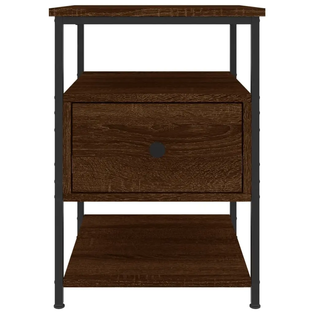 Bedside Cabinets 2pcs Brown Oak 40x42x56cm Engineered Wood with Iron Frame Storage Side Table