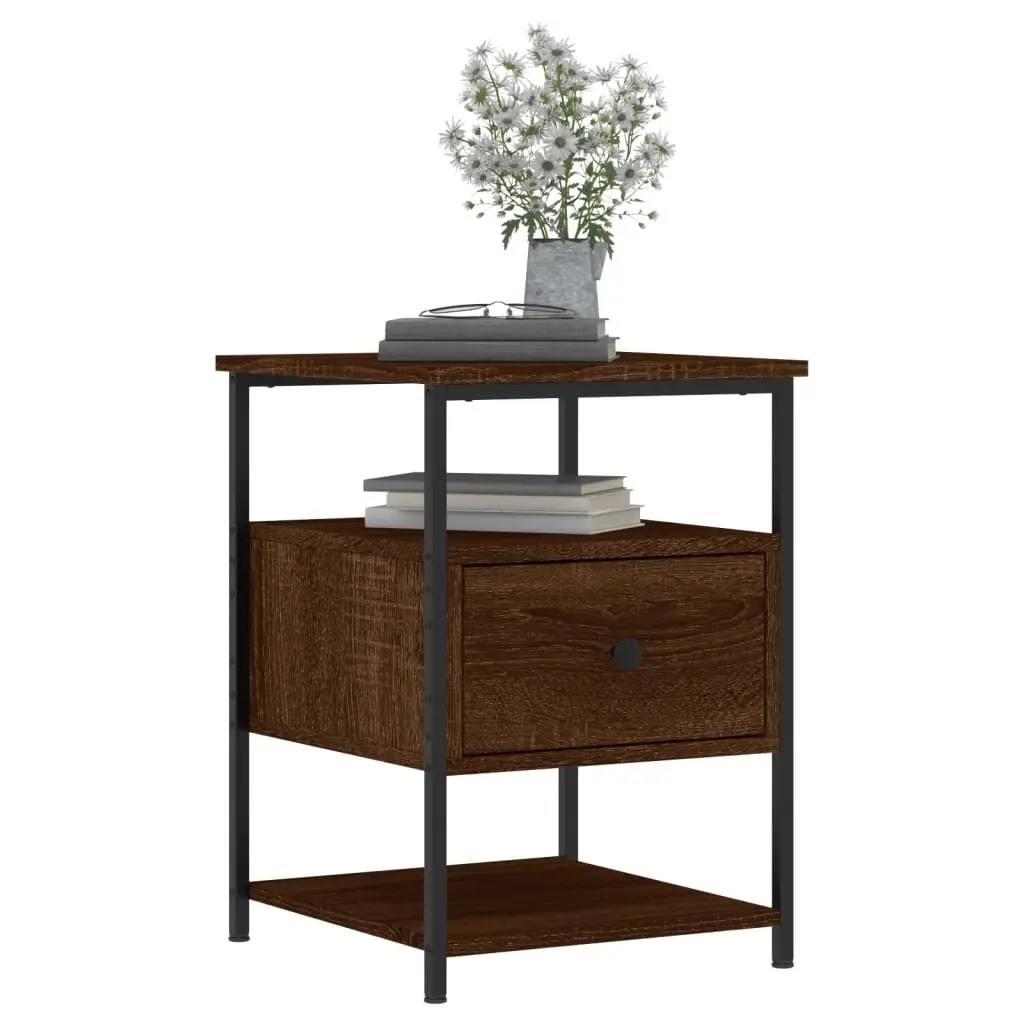 Bedside Cabinets 2pcs Brown Oak 40x42x56cm Engineered Wood with Iron Frame Storage Side Table