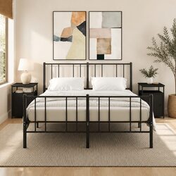 Enhance Your Space with 2 pcs Stylish Black Bedside Cabinets