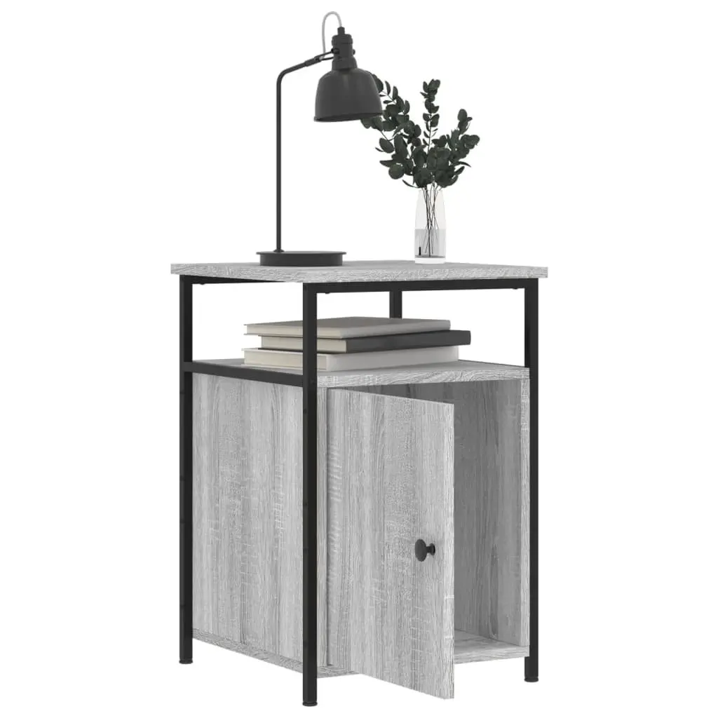 Bedside Cabinets 2 pcs Grey Sonoma Engineered Wood Storage Tables with Iron Frame and Adjustable Feet