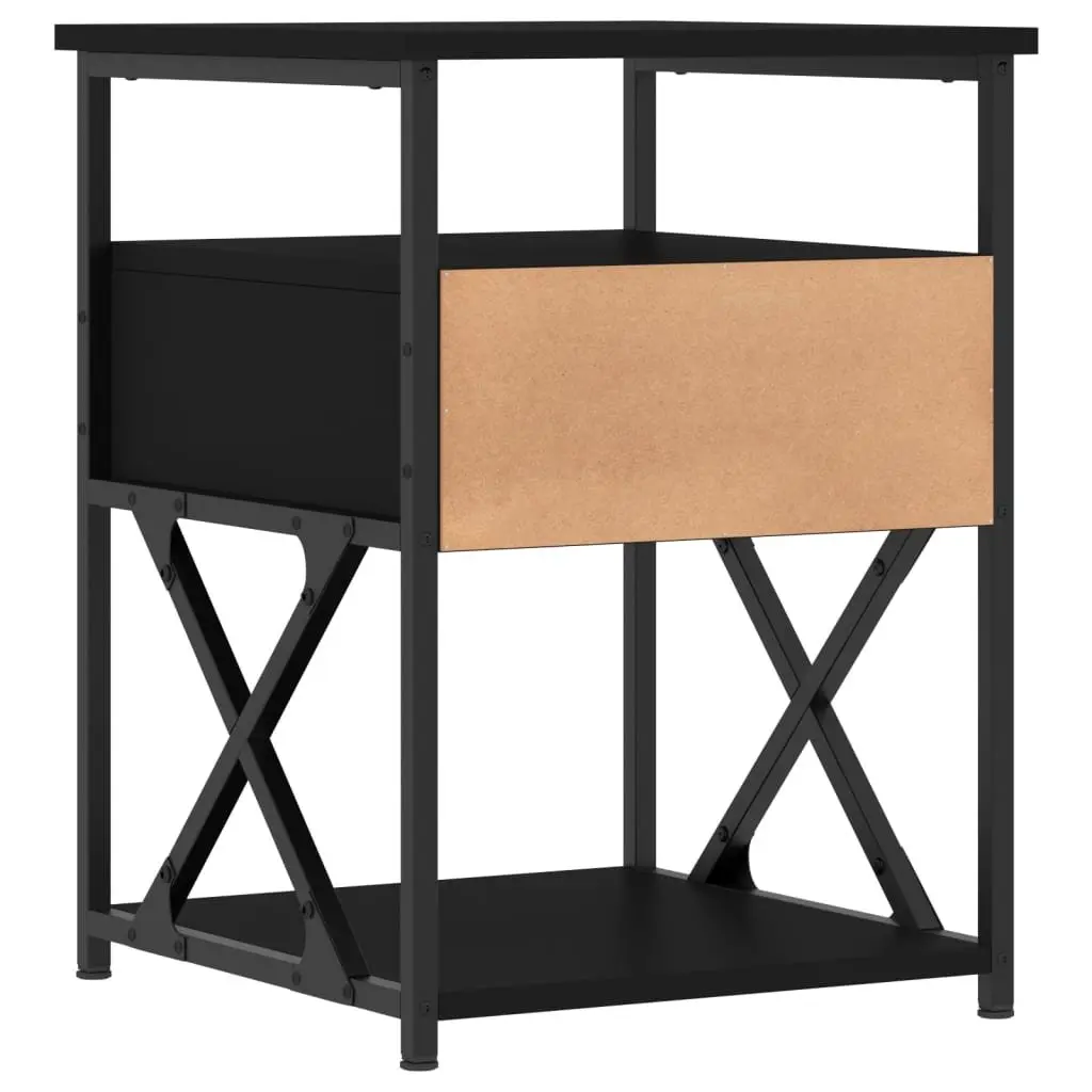 Bedside Cabinet Black Engineered Wood Compact Storage Nightstand