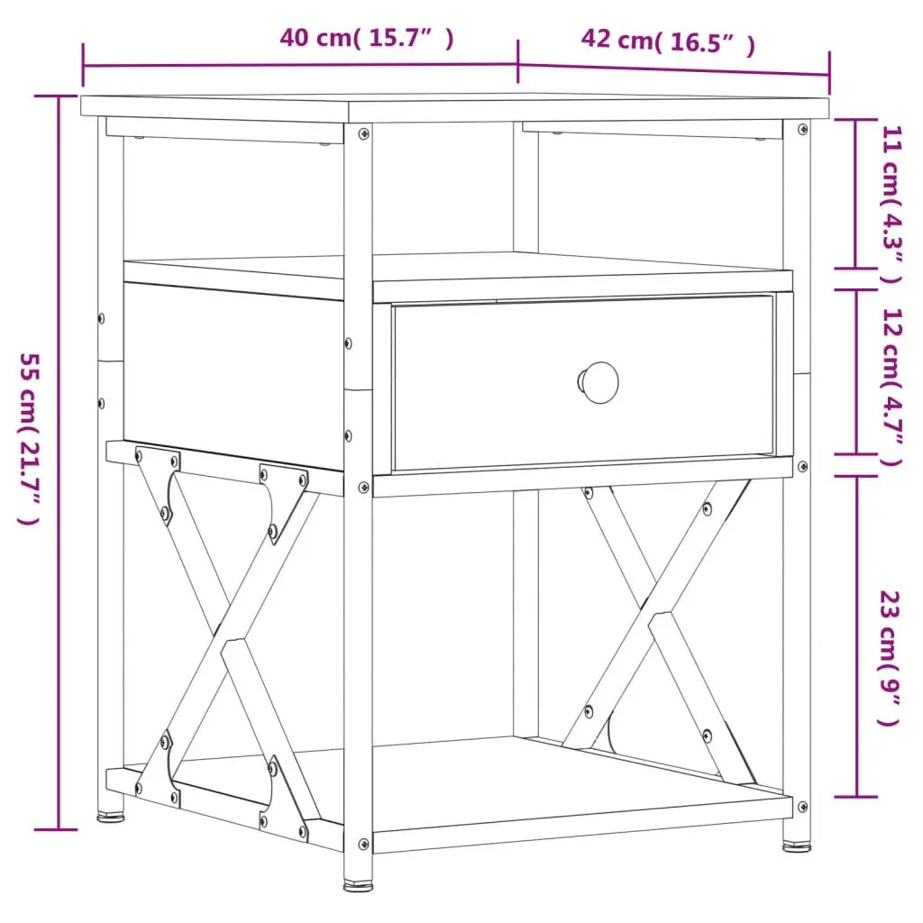 Bedside Cabinet Black Engineered Wood Compact Storage Nightstand