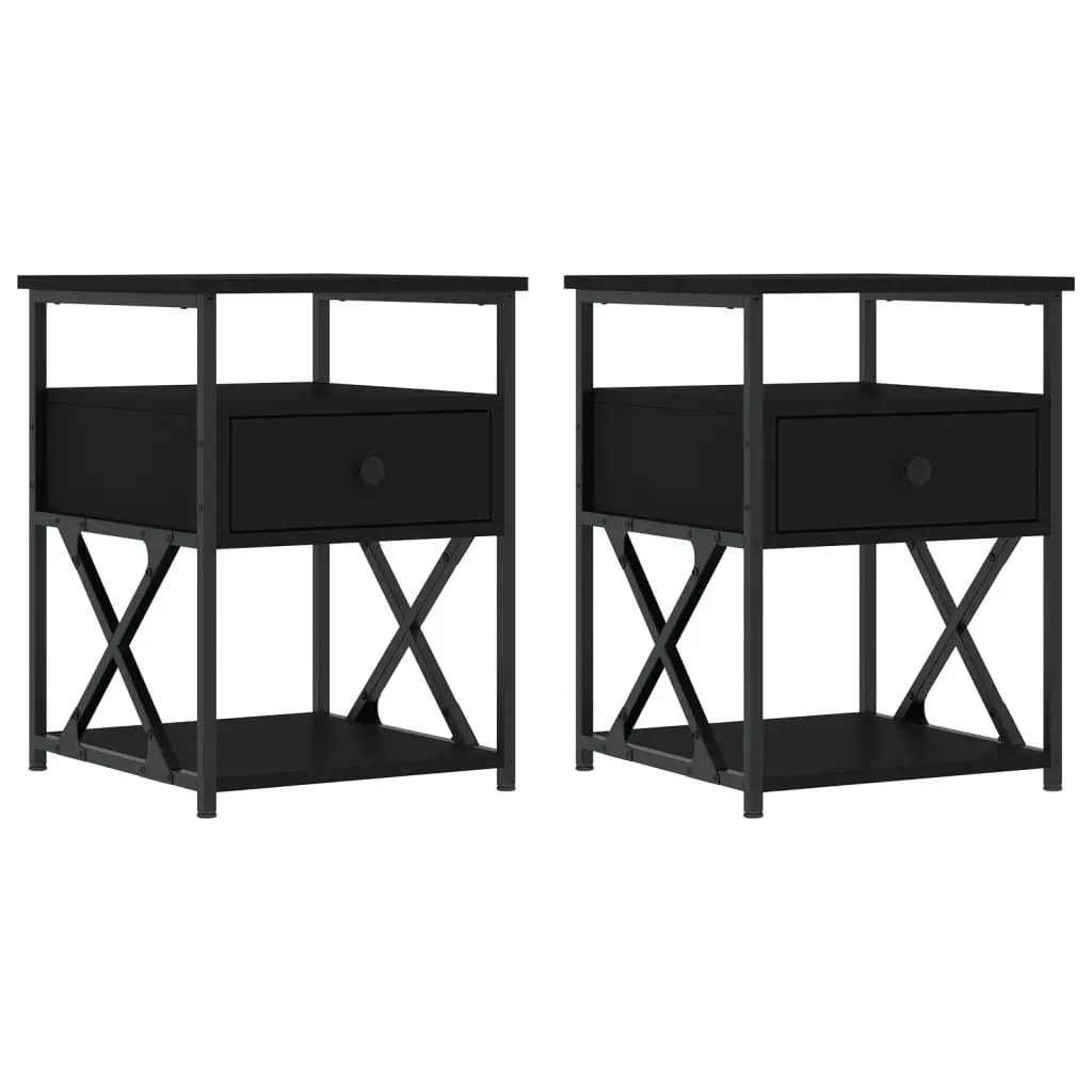 Bedside Cabinets 2 pcs Black 40x42x55 cm Engineered Wood with Iron Frame Ample Storage Space