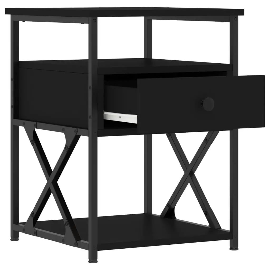 Bedside Cabinets 2 pcs Black 40x42x55 cm Engineered Wood with Iron Frame Ample Storage Space