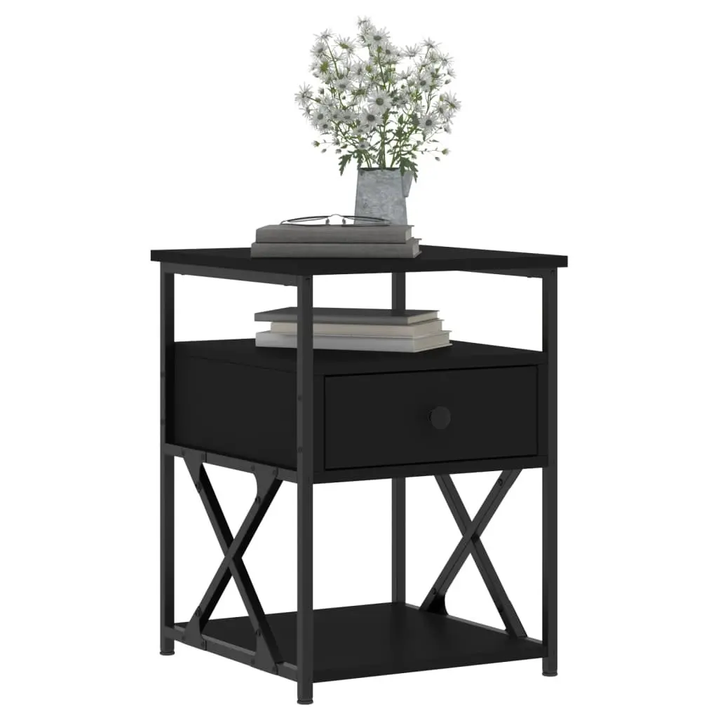 Bedside Cabinets 2 pcs Black 40x42x55 cm Engineered Wood with Iron Frame Ample Storage Space