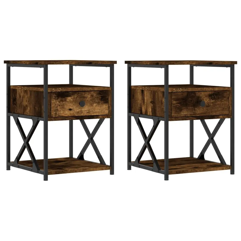 Bedside Cabinets Set of 2 Brown Engineered Wood Storage Tables for Bedroom