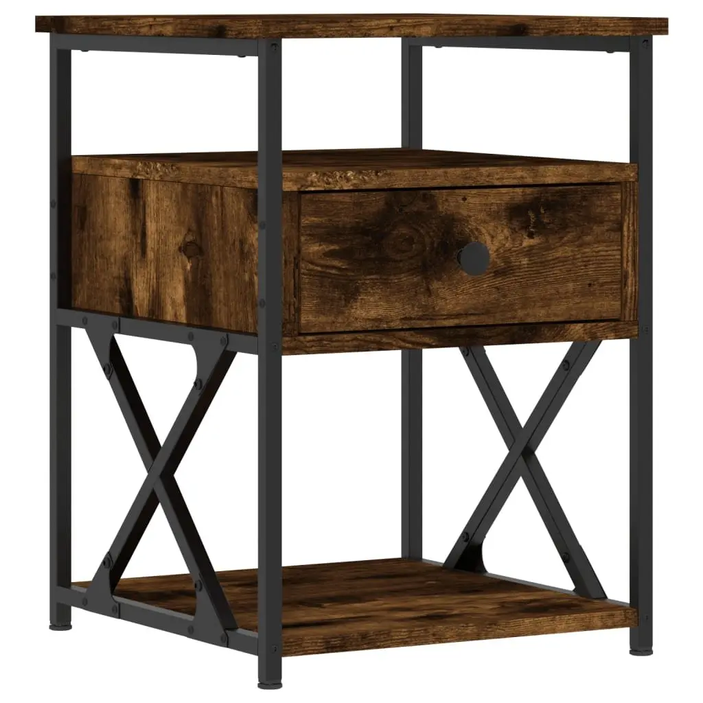Bedside Cabinets Set of 2 Brown Engineered Wood Storage Tables for Bedroom