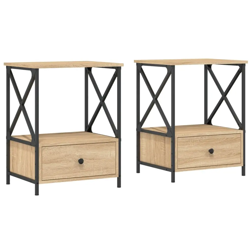 Bedside Tables 50x41x65 cm Brown Engineered Wood Nightstand Storage 2 pcs