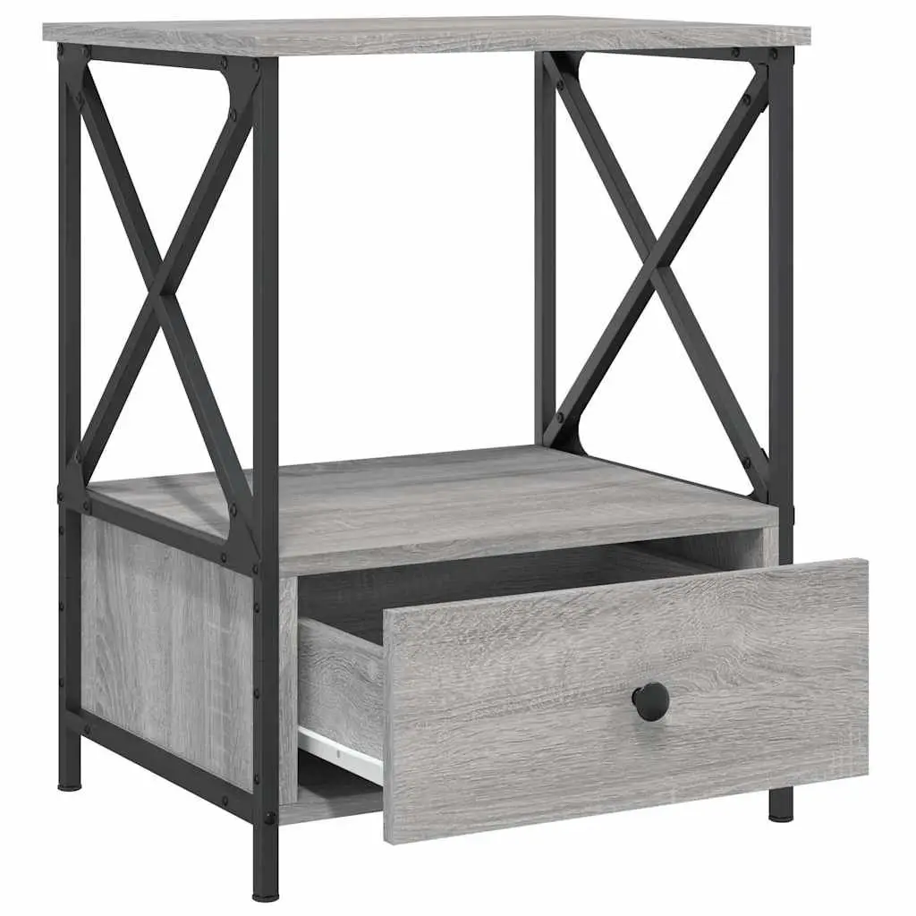 Bedside Tables 50x41x65 cm Grey Engineered Wood Industrial Style Nightstand 2 pcs