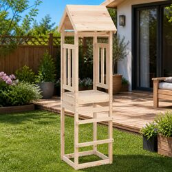 Wooden Play Tower 52.5x46.5x206.5cm Solid Pine Children Outdoor Playhouse Garden