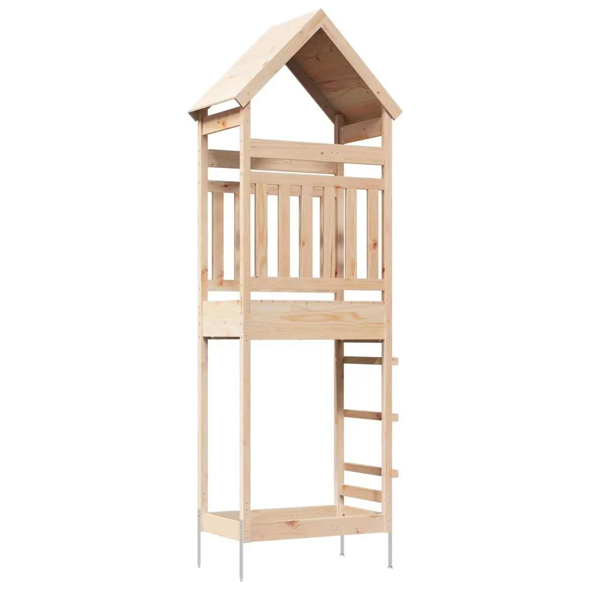 Wooden Outdoor Play Tower with Roof for Kids Backyard Garden Playset