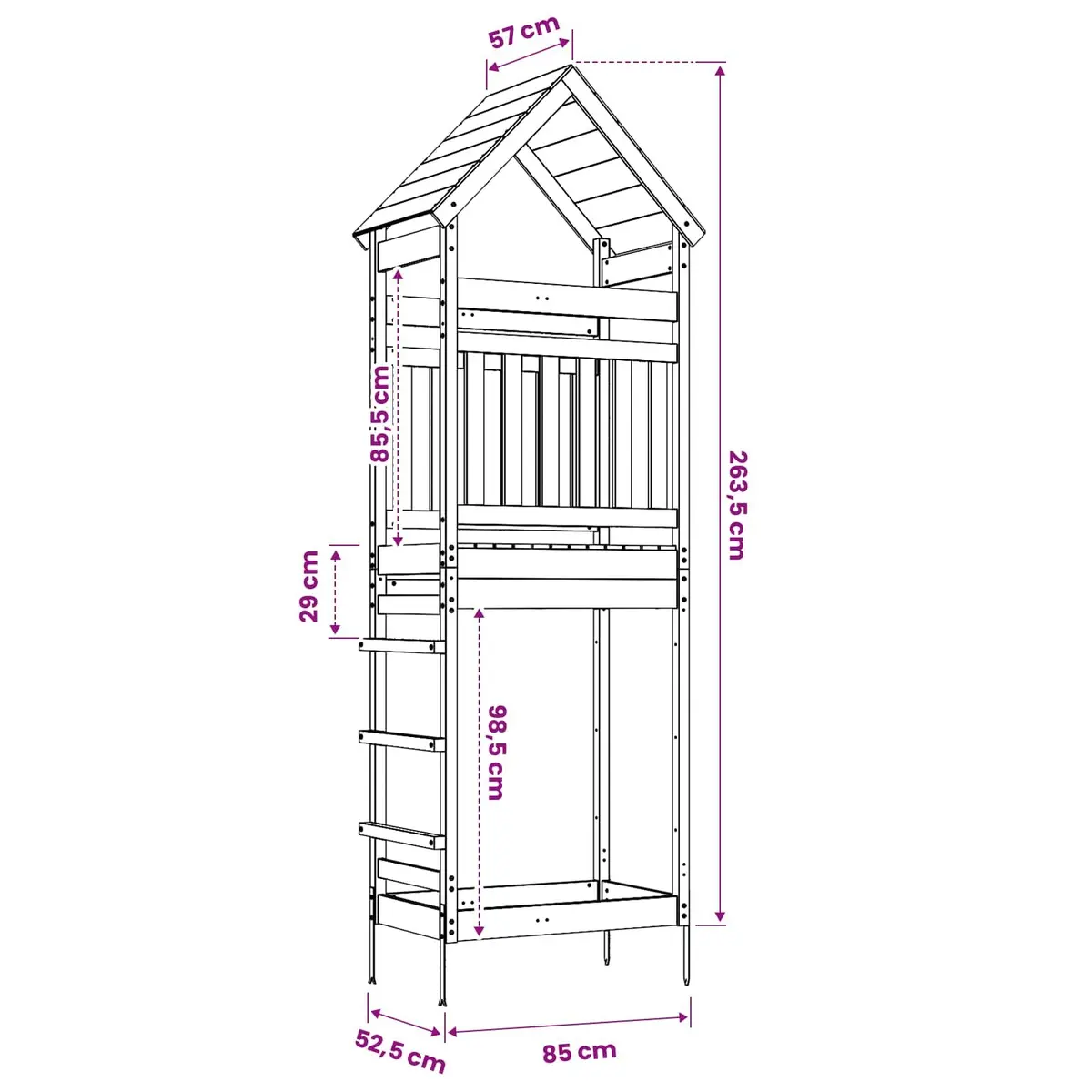 Wooden Outdoor Play Tower with Roof for Kids Backyard Garden Playset