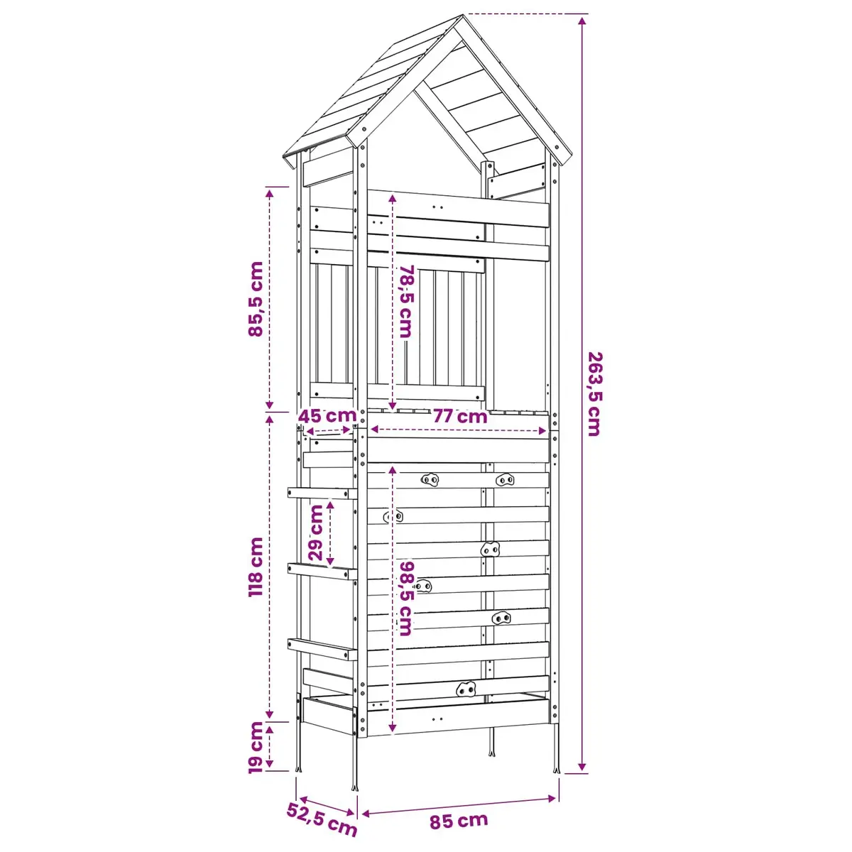 Outdoor Play Tower Brown Solid Wood Structure with Climbing Slide and Shaded Roof for Backyard Fun