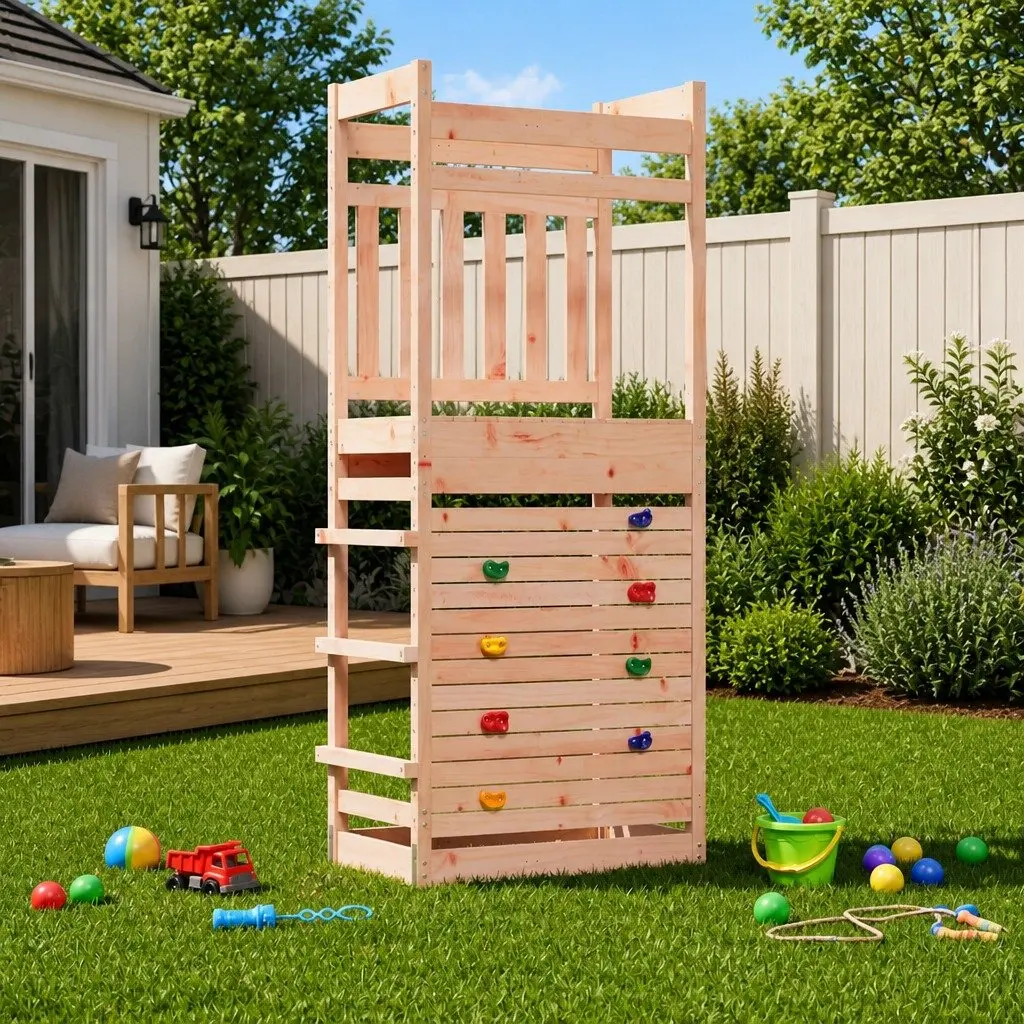 Wooden Outdoor Play Tower Backyard Playground Climbing Playset
