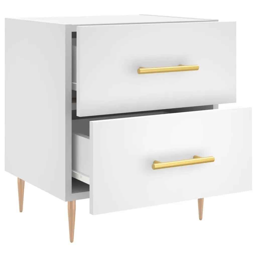 Bedside Cabinet White Engineered Wood Spacious Storage Table with Drawers