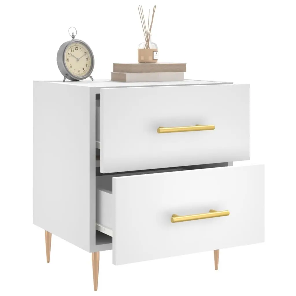Bedside Cabinet White Engineered Wood Spacious Storage Table with Drawers