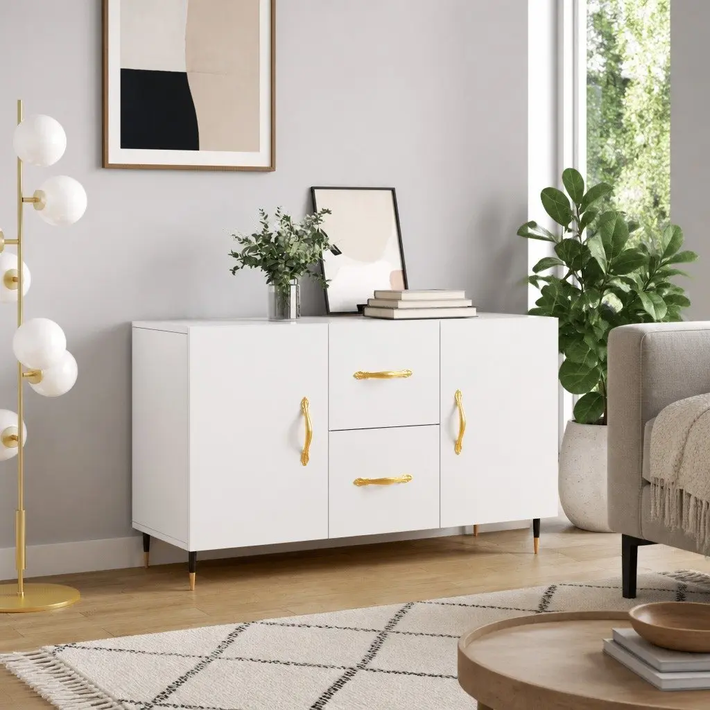 White Sideboard Storage Unit with Engineered Wood Construction and Metal Legs 100x36x60cm