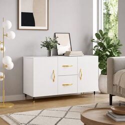 Sideboard White Storage Cabinet Engineered Wood Buffet with Metal Legs