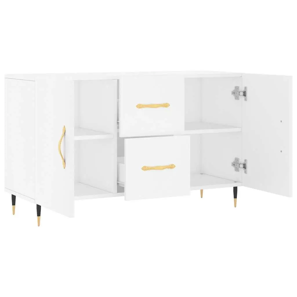 White Sideboard Storage Unit with Engineered Wood Construction and Metal Legs 100x36x60cm