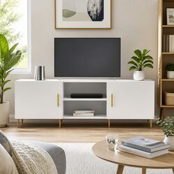 Stylish White Media Stand TV Cabinet Engineered Wood 150x30x50cm