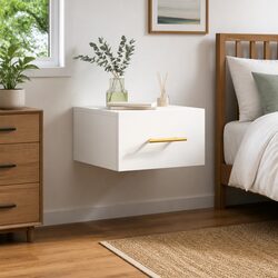 Wall-mounted Bedside Cabinet White Storage Floating Nightstand Shelf Organizer