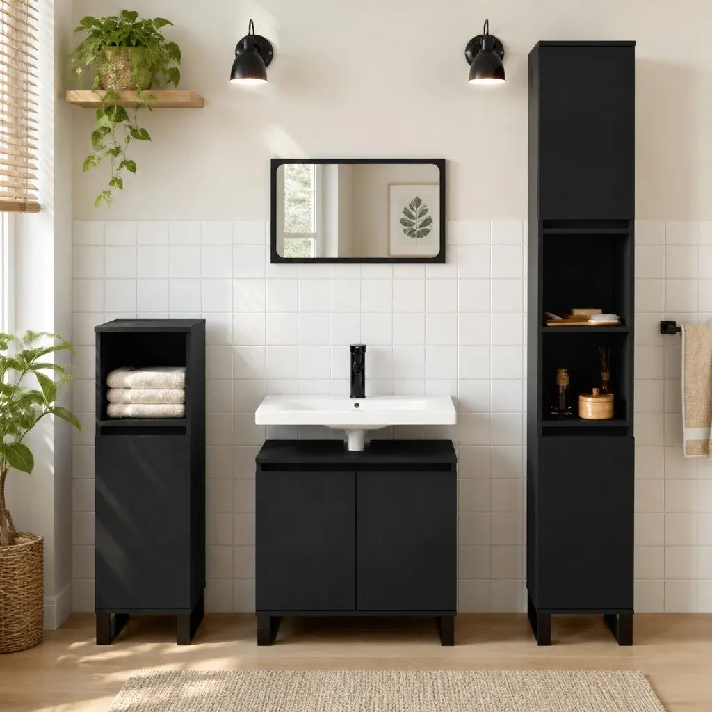 Bathroom Cabinet 30x30x190 cm Tall Storage Cupboard with Doors and Shelves