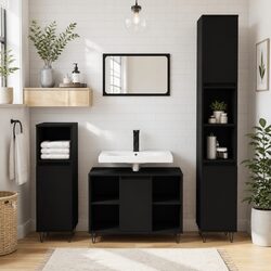 Black Storage Cabinet 30x30x100 cm for a Stylish Bathroom