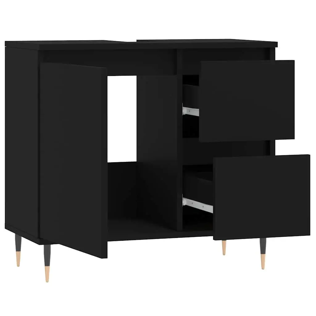 Black Bathroom Storage Cabinet Engineered Wood 2 Drawers Door 65x33x60cm