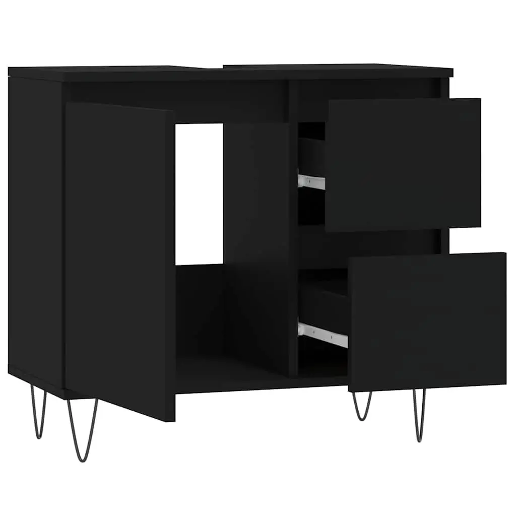 Black Bathroom Cabinet Engineered Wood Storage Unit with Drawers and Door