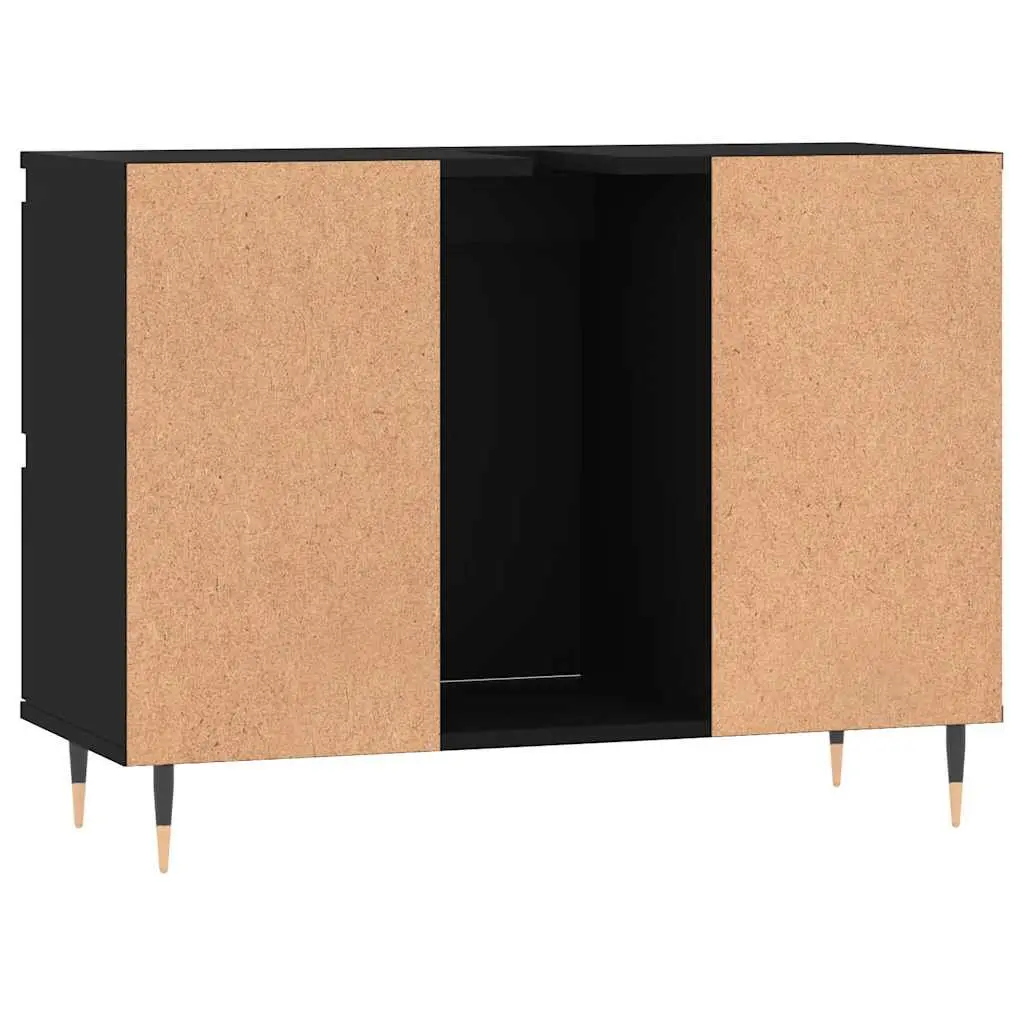 Bathroom Cabinet 80x33x60 cm Black Engineered Wood with Door and 4 Drawers