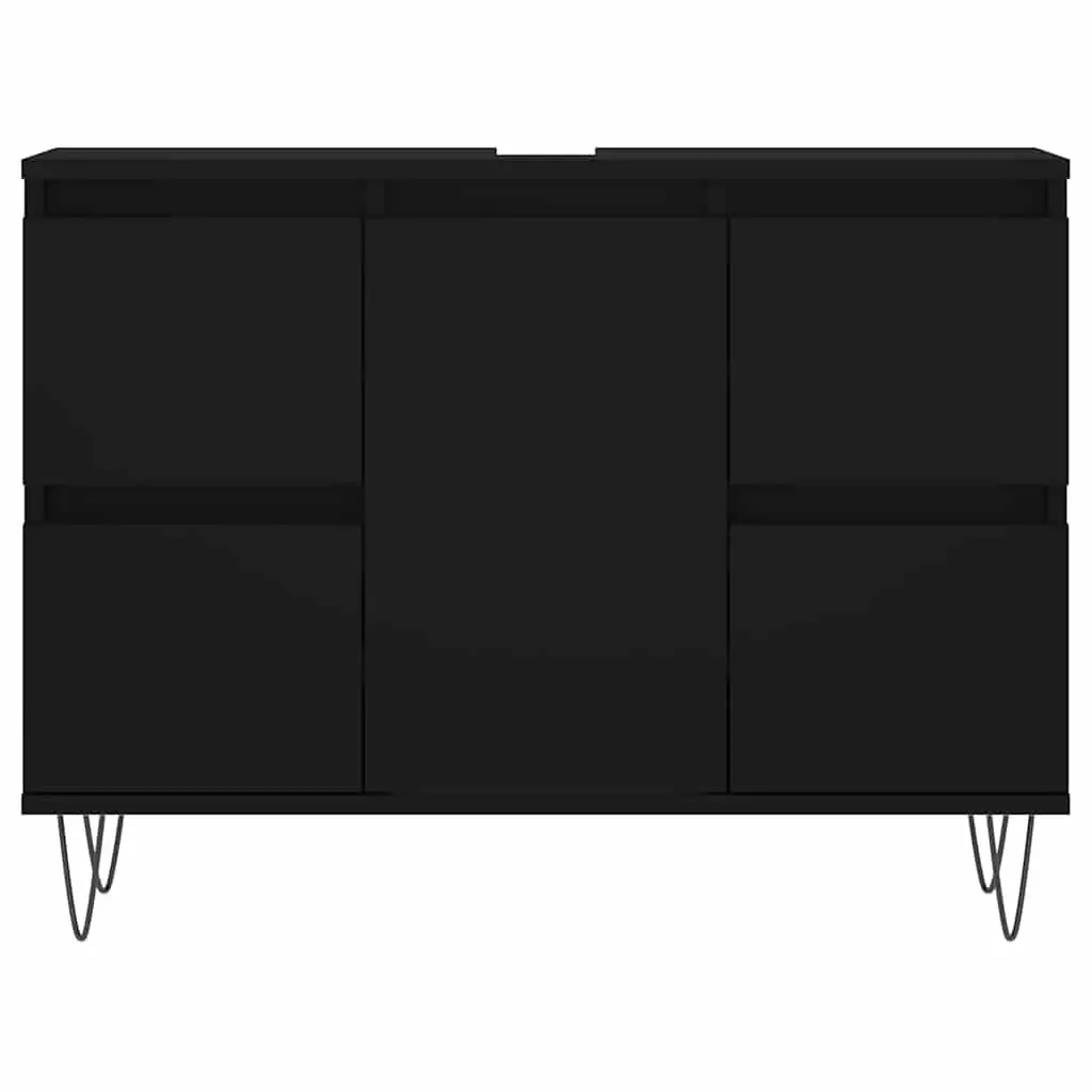 Bathroom Cabinet 80x33x60 cm Black Engineered Wood with 1 Compartment and 4 Drawers