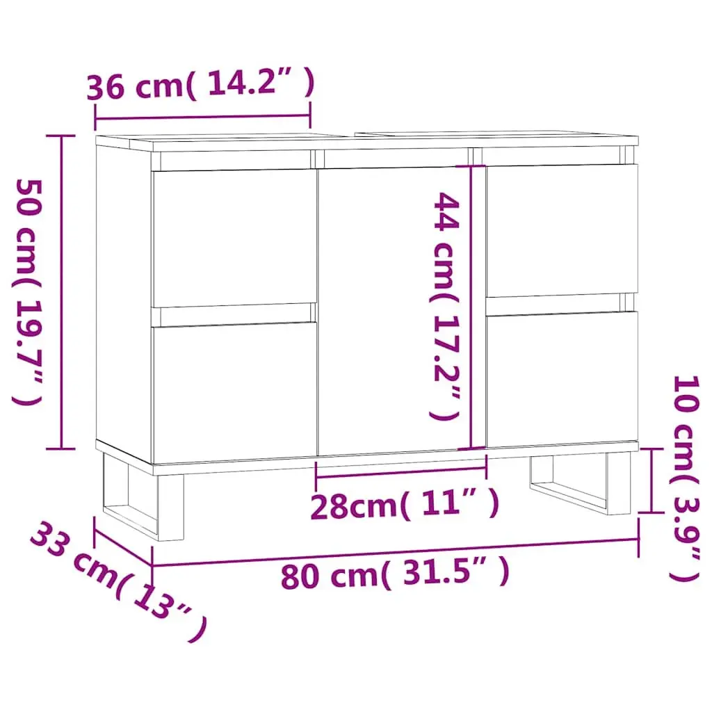 Bathroom Vanity Unit Cabinet Black 80x33x60 cm Engineered Wood Drawers