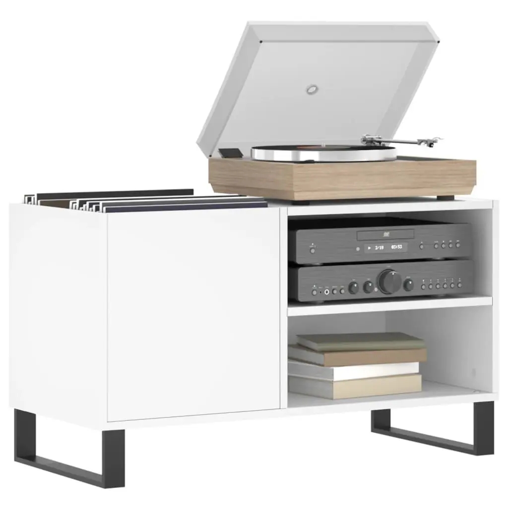 Record Cabinet White Engineered Wood Storage Vinyl LP Organizer Media Display