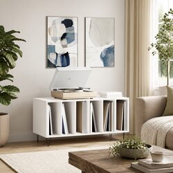 Vinyl Record Storage Cabinet in White with Industrial Design