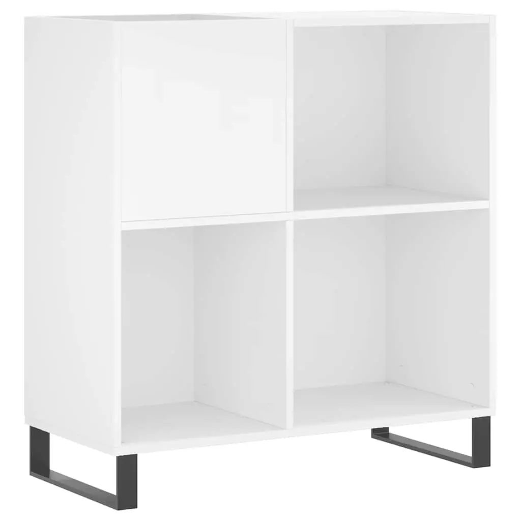 Record Cabinet White Engineered Wood Vinyl LP Organizer with Sturdy Top Surface and Iron Feet