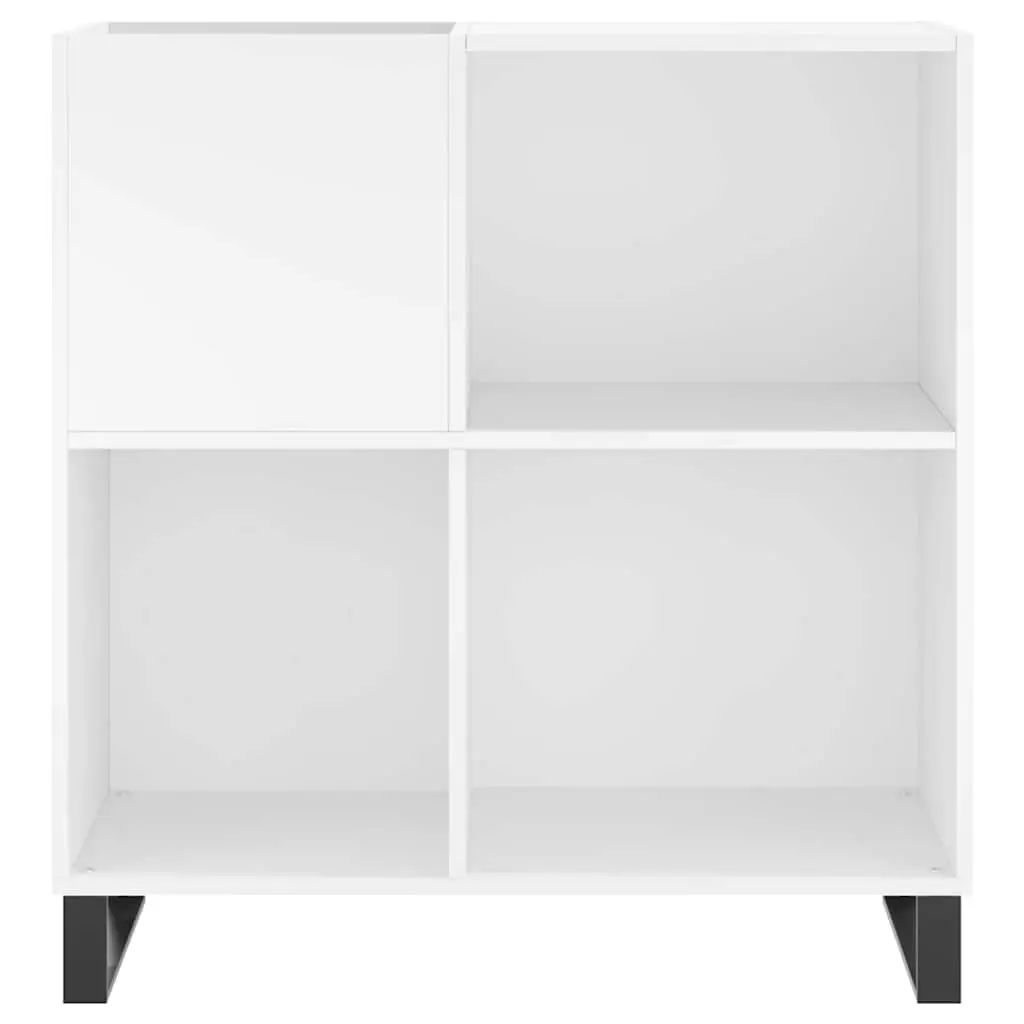 Record Cabinet White Engineered Wood Vinyl LP Organizer with Sturdy Top Surface and Iron Feet