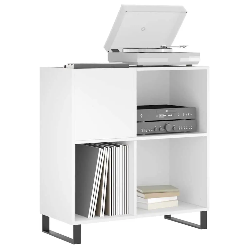 Record Cabinet White Engineered Wood Vinyl LP Organizer with Sturdy Top Surface and Iron Feet