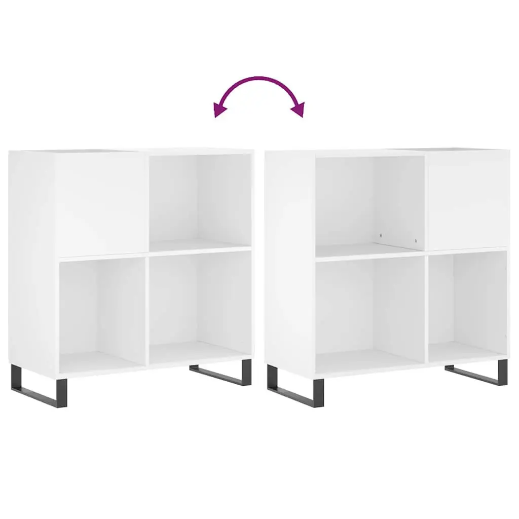Record Cabinet White Engineered Wood Vinyl LP Organizer with Sturdy Top Surface and Iron Feet