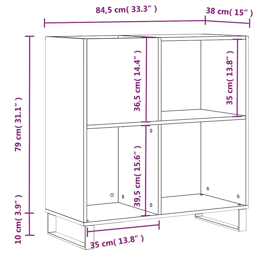 Record Cabinet White Engineered Wood Vinyl LP Organizer with Sturdy Top Surface and Iron Feet